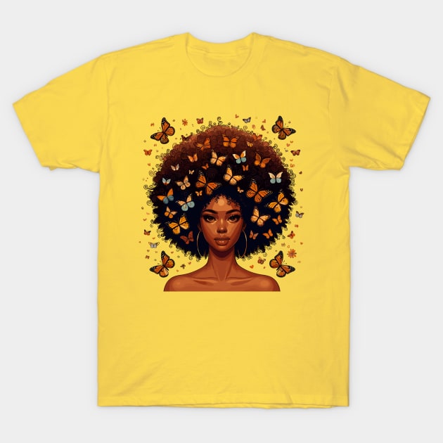 Afro Beauty With Butterflies T-Shirt by Graceful Designs